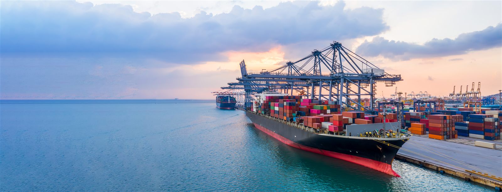 Container ship at port for USA and other international imports
