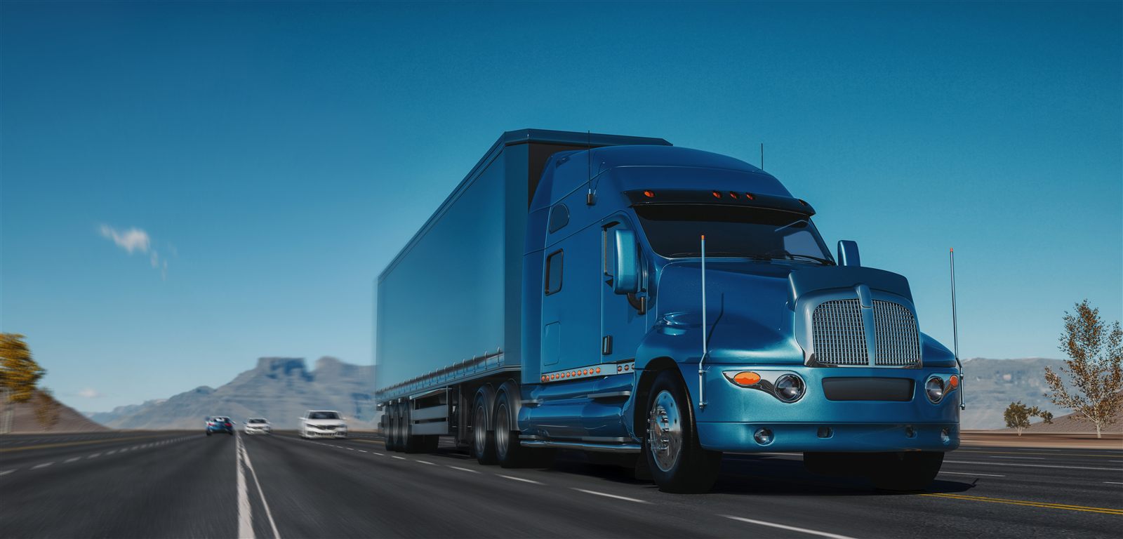 Freight truck carrying containers for USA and other import routes